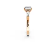 3 Stone Engagement Ring Setting for Asscher Cut Center with Tapered Baguettes, Plain Band and Prong Head in Rose Gold
