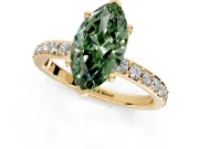 Solitaire Engagement Ring Setting for Fancy Green Marquise Center with Round Cut Pave Band and Prong Head in Yellow Gold