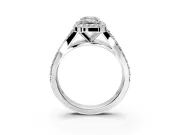 Halo Engagement Ring Setting for Emerald Cut Center with Narrow Pave Split Shank and Prong Head in Platinum
