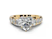 Solitaire Engagement Ring Setting for Heart-Shaped Center with Graduated Shared Prongs and Prong Head in Yellow Gold