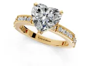 Solitaire Engagement Ring Setting for Heart-Shaped Center with Milgrain-Edged Pave Band and Prong Head in Yellow Gold