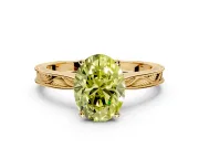 Solitaire Engagement Ring Setting for Fancy Yellow Oval Center with Engraved Milgrain Band and Prong Head in Yellow Gold