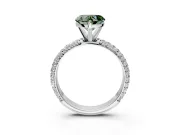 Solitaire Engagement Ring Setting for Fancy Green Heart-Shaped Center with Domed Multi-Row Pave Band and Prong Head in Platinum