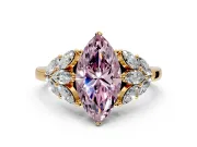 Leaf Cluster Engagement Ring Setting for Fancy Pink Marquise Center with Marquise Accents and Prong Head in Yellow Gold