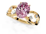 Solitaire Engagement Ring Setting for Fancy Pink Oval Center with Criss-Cross Accent Band and Prong Head in Yellow Gold