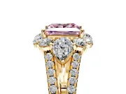 Halo Engagement Ring Setting for Fancy Pink Princess Cut Center with Two-Strand Split Shank and Prong Head in Yellow Gold