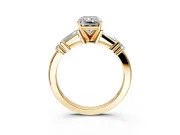 Bar-Set Engagement Ring Setting for Radiant Cut Center with Tapered Baguette Accents and Prong Head in Yellow Gold