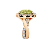 Halo Engagement Ring Setting for Fancy Yellow Cushion Cut Center with Pave and Plain Twist Band and Prong Head in Rose Gold