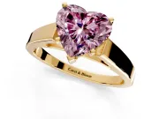 Solitaire Engagement Ring Setting for Fancy Pink Heart-Shaped Center with Tapered Split Shoulders and Prong Head in Yellow Gold