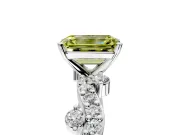 Solitaire Engagement Ring Setting for Fancy Yellow Emerald Cut Center with Bar-Station Pave Twist and Prong Head in Platinum