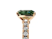 Solitaire Engagement Ring Setting for Fancy Green Emerald Cut Center with Single Row Accent Band and Prong Head in Rose Gold