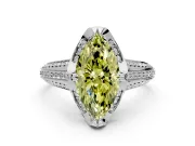 Solitaire Engagement Ring Setting for Fancy Yellow Marquise Center with Accented Split Shank and Prong Head in White Gold