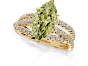 Solitaire Engagement Ring Setting for Fancy Yellow Marquise Center with Woven 3-Strand Pave Band and Prong Head in Yellow Gold