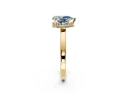 Hidden Halo Engagement Ring Setting for Fancy Blue Pear-Shaped Center with Wide Flat Plain Band and Prong Head in Yellow Gold