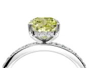 Solitaire Engagement Ring Setting for Fancy Yellow Cushion Cut Center with Fine Pave Band and Prong Head in Platinum