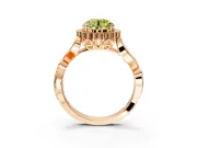 Halo Engagement Ring Setting for Fancy Yellow Round Cut Center with Leaf Motif Split Shank and Prong Head in Rose Gold
