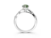 Baguette Engagement Ring Setting for Fancy Green Pear-Shaped Center with Alternating Bar-Set Band and Prong Head in Platinum