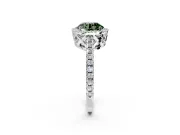 Accent Halo Engagement Ring Setting for Fancy Green Round Cut Center with Full-Length Pave Band and Prong Head in Platinum