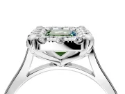 Single Halo Engagement Ring Setting for Fancy Green Emerald Cut Center with Corner Claws, Plain Band and Prong Head in Platinum