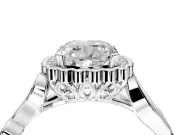 Halo Engagement Ring Setting for Cushion Cut Center with Leaf Motif Split Shank and Prong Head in Sterling Silver
