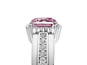 Halo Engagement Ring Setting for Fancy Pink Asscher Cut Center with Wide Band, Inlaid Accent Row and Prong Head in Platinum