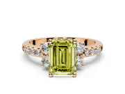 Paired Accent Engagement Ring Setting for Fancy Yellow Emerald Cut Center with Pave Band and Prong Head in Rose Gold