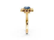 Cluster Halo Engagement Ring Setting for Fancy Blue Cushion Cut Center with Milgrain Bezel Accents and Prong Head in Yellow Gold