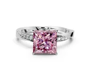 Side Accent Engagement Ring Setting for Fancy Pink Princess Cut Center with Accent Shoulders and Prong Head in Platinum