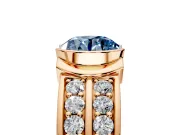Bezel Engagement Ring Setting for Fancy Blue Round Cut Center with Wide Channel-Set Band and Bezel Head in Rose Gold