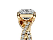 Solitaire Engagement Ring Setting for Asscher Cut Center with Narrow Twist Pave Band and Prong Head in Yellow Gold