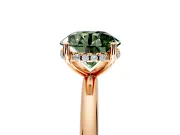 Hidden Halo Engagement Ring Setting for Fancy Green Round Cut Center with Thin Round-Wire Band and Prong Head in Rose Gold