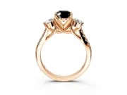 3 Stone Engagement Ring Setting for Fancy Black Oval Center with Crossover Basket, Pave Band and Prong Head in Rose Gold