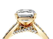 Solitaire Engagement Ring Setting for Asscher Cut Center with Crossover Accents and Prong Head in Yellow Gold