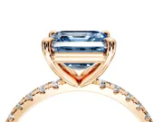 Solitaire Engagement Ring Setting for Fancy Blue Asscher Cut Center with Fine Pave Narrow Band and Prong Head in Rose Gold