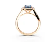 Halo Engagement Ring Setting for Fancy Blue Asscher Cut Center with Raised Halo, Pave Band and Prong Head in Rose Gold