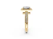 Milgrain Halo Engagement Ring Setting for Princess Cut Center with Three-Sided Pave Band and Prong Head in Yellow Gold