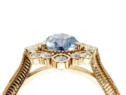 Milgrain Halo Engagement Ring Setting for Fancy Blue Pear-Shaped Center with Bezel Point Accents and Prong Head in Yellow Gold