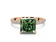 Solitaire Engagement Ring Setting for Fancy Green Princess Cut Center with Pave Accents and Prong Head in Rose Gold