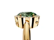 Halo Engagement Ring Setting for Fancy Green Oval Center with Tapered Plain Band and Prong Head in Yellow Gold
