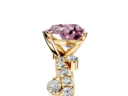 Solitaire Engagement Ring Setting for Fancy Pink Heart-Shaped Center with Bar-Station Pave Twist and Prong Head in Yellow Gold