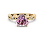 Solitaire Engagement Ring Setting for Fancy Pink Heart-Shaped Center with Beaded Bezel Station Band and Prong Head in Yellow Gold