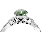 Leaf Motif Engagement Ring Setting for Fancy Green Pear-Shaped Center with Pave Band and Prong Head in Sterling Silver