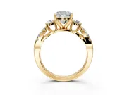 3 Stone Engagement Ring Setting for Cushion Cut Center with Pave Split Shank and Prong Head in Yellow Gold