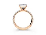 Solitaire Engagement Ring Setting for Asscher Cut Center with Domed Multi-Row Pave Band and Prong Head in Rose Gold