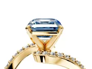 Solitaire Engagement Ring Setting for Fancy Blue Asscher Cut Center with Pave Bypass Swirl Band and Prong Head in Yellow Gold