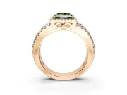 Halo Engagement Ring Setting for Fancy Green Princess Cut Center with Wide-Open Pave Split Shank and Prong Head in Rose Gold