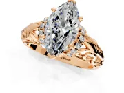 Solitaire Engagement Ring Setting for Marquise Center with Filigree Accent Basket and Prong Head in Rose Gold