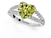 Solitaire Engagement Ring Setting for Fancy Yellow Heart-Shaped Center with Pave Split Shank and Prong Head in Platinum