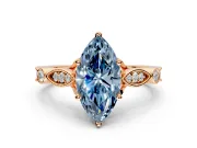 Solitaire Engagement Ring Setting for Fancy Blue Marquise Center with Marquise and Bezel Accents and Prong Head in Rose Gold