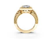 Milgrain Halo Engagement Ring Setting for Princess Cut Center with Pave Band and Prong Head in Yellow Gold